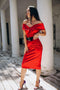 Red evening dress Formal women midi gown